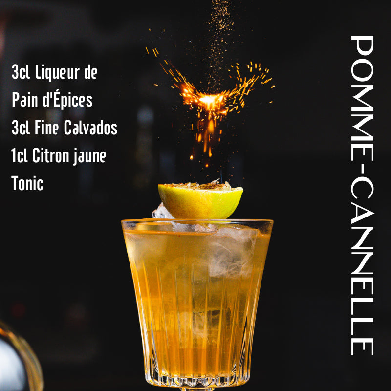 Recette cocktail Pomme-Cannelle : liqueur de pain d'épices, calvados, jus de pomme ou tonic